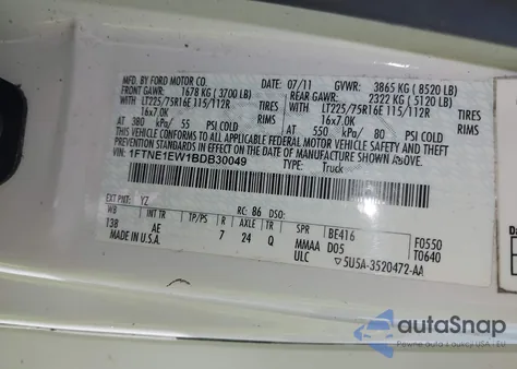 2011 Ford E-150 Commercial from USA, damaged, VIN 1FTNE1EW1BDB30049